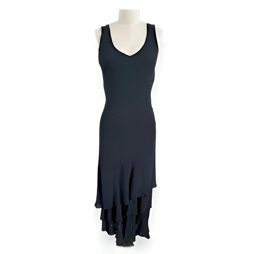 Chicos Vintage Black Silk Fit & Flare Tiered Asymmetrical Hem Slip Dress L 2